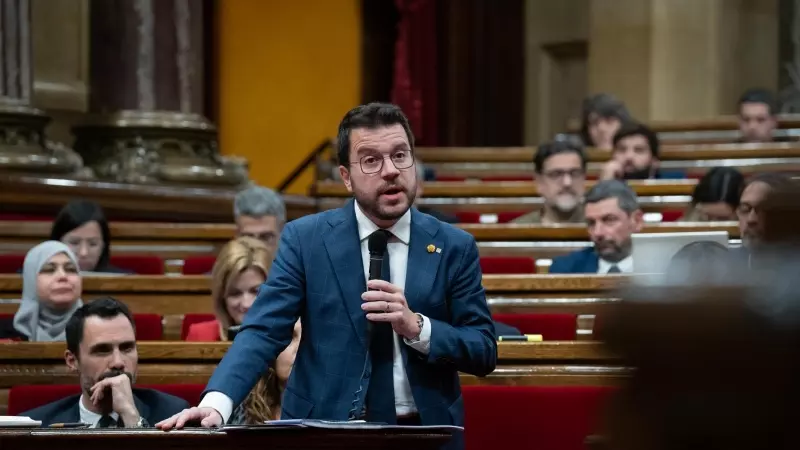 El presidente de la Generalitat Pere Aragonès en el Parlament, a 13 de diciembre de 2023, en Barcelona.