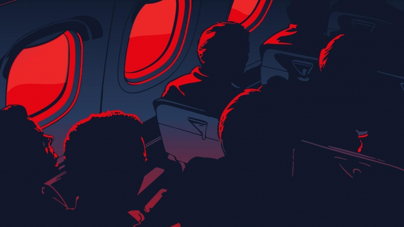 Ilustración de pasajeros dentro del avión
