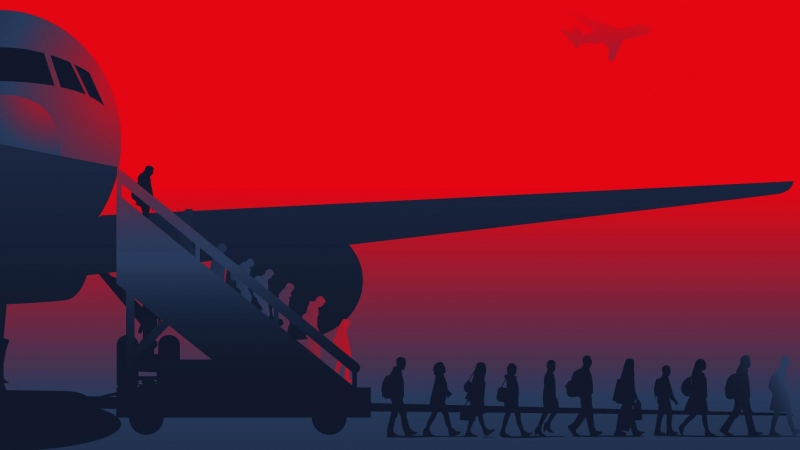 Ilustración sobre descenso del avión