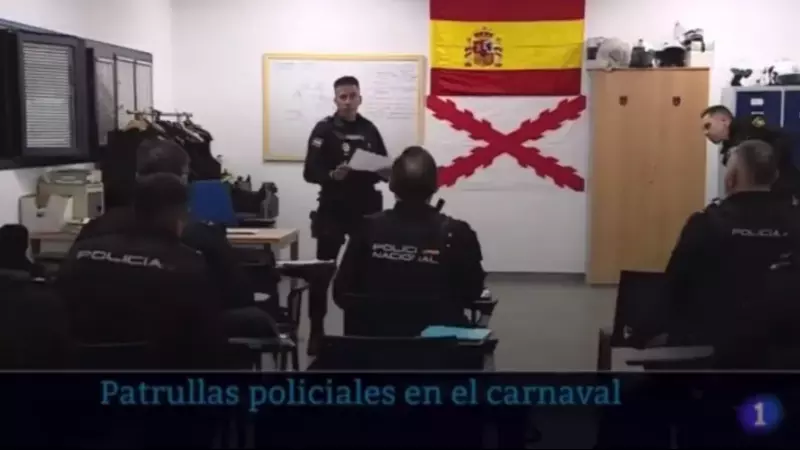 14-2-24 - Fotograma de una pieza de TVE sobre la seguridad en el carnaval de Las Palmas de Gran Canaria en el que aparece la cruz de Borgoña en unas dependencias policiales
