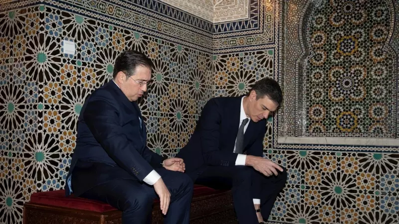 20/02/2024 El ministro de Asuntos Exteriores, Unión Europea y Cooperación, José Manuel Albares y el presidente del Gobierno, Pedro Sánchez en Rabat (Marruecos) a 2 de febrero.