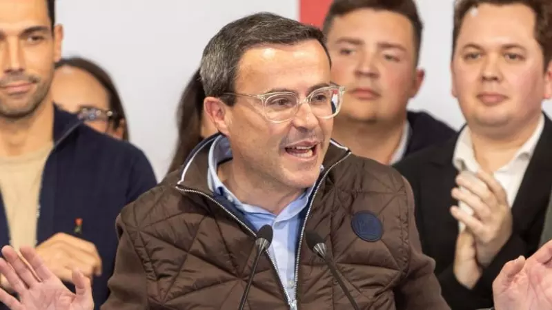 El presidente de la Diputación de Badajoz, Miguel Ángel Gallardo, tras vencer en las primarias del PSOE de Extremadura, en Mérida. 2-3-2024.