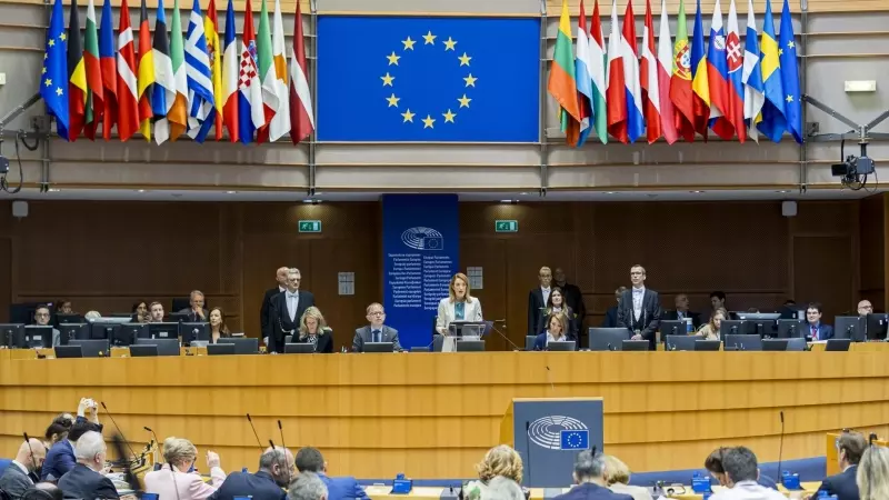 El Parlamento Europeo durante la sesión plenaria en la que se ha aprobado la reforma del mercado eléctrico, a 11 de abril de 2024.
