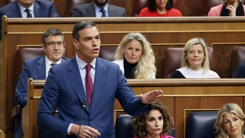 El presidente del Gobierno, Pedro Sánchez, interviene en la sesión de control al Gobierno celebrada este miércoles en el Congreso