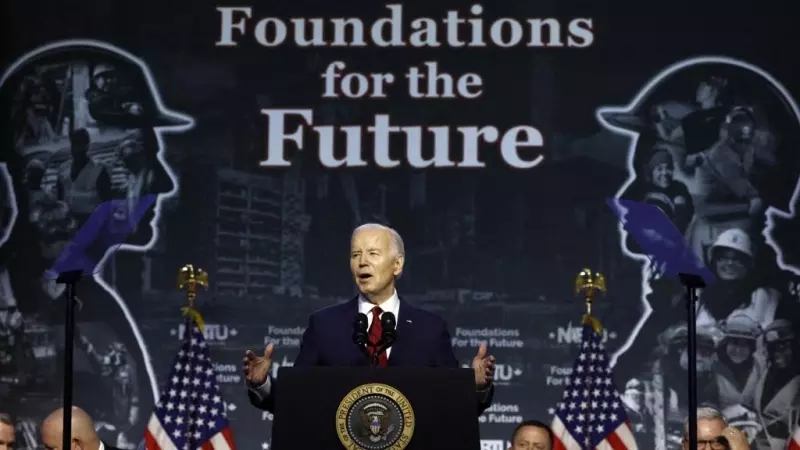 El presidente de los Estados Unidos, Joe Biden, pronuncia un discurso en la Conferencia Legislativa de los Sindicatos de la Construcción de América del Norte (NABTU) en el Washington Hilton el 24 de abril de 2024 en Washington.