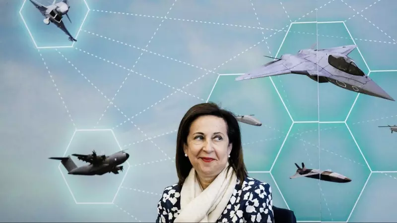 Foto de abril de 2023 de la ministra de Defensa, Margarita Robles, durante el acto de la firma del contrato del programa del Futuro Sistema Aéreo de Combate, en Madrid (España). E.P./Carlos Luján