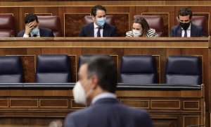 El presidente del Gobierno, Pedro Sánchez, interviene en una sesión de control al Gobierno, a 16 de junio de 2021, en el Congreso de los Diputados, Madrid.