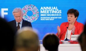 La directora gerente del FMI, Kristalina Georgieva, durante una rueda de prensa en la sede del organismo internacional, durante los actos de lsu Asamblea Anual, en Washington. REUTERS/James Lawler Duggan