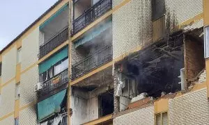 Imagen de la vivienda de Badajoz en la que se ha producido una explosión de gas este jueves, 1 de junio de 2023.