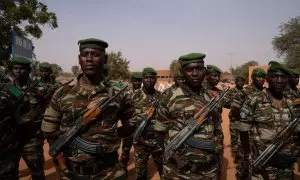 Un grupo de militares de la Gendarmería de Níger, en la escuela de la Gendarmería, a 11 de enero de 2023, en Niamey.