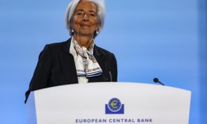 La presidenta del Banco Central Europeo, Christine Lagarde, durante la comparecencia de este jueves.