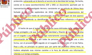 Párrafo del auto de la Audiencia Provincial de Palma sobre la falta de cautelas del diario 'Última Hora´para salvaguardar la identidad del testigo protegido 29 del caso Cursach.