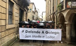 Manifestantes de TVG. Fuente: Plataforma Defende a Galega