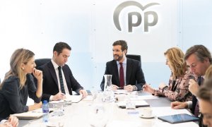 El líder del PP, Pablo Casado, junto a los vicesecretarios y portavoces del partido durante una reunión del Comité de Dirección del partido. Partido Popular