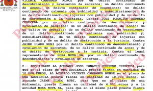 Fragmento del auto de apertura de juicio oral contra los abogados Campaner y Herrero, el ejecutivo Lladó y la editora del diario 'Última Hora', Hora Nova SA.