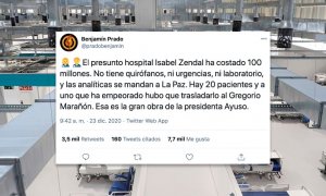 El despropósito del hospital Isabel Zendal, explicado en un tuit de Benjamín Prado