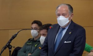 El exdirector del CNI, José Felix Sanz Roldán, durante su declaración en el juicio contra el comisario José Manuel Villarejo, por delitos de calumnias y denuncia falsa.