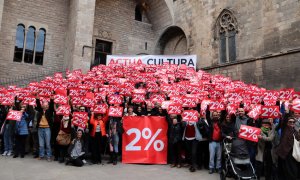Una protesta del món de la Cultura exigint el 2% del pressupost de la Generalitat per aspectes culturals, en una imatge d'arxiu anterior a la pandèmia.