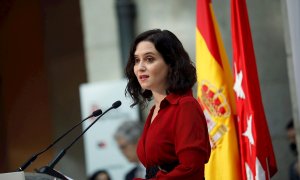 La presidenta de la Comunidad de Madrid, Isabel Díaz Ayuso, da un discurso este martes.