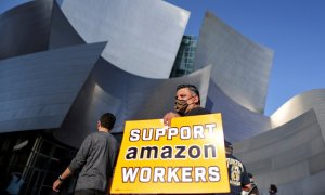 Imagen de una protesta en favor de los trabajadores de Amazon.