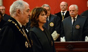 El magistrado Cándido Conde-Pumpido, junto a la Fiscal General del Estado, Dolores Delgado.