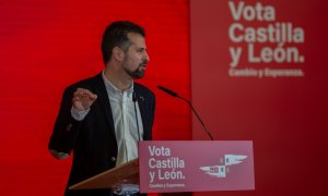 El candidato del PSOE a la Presidencia de la Junta de Castilla y León, Luis Tudanca, este jueves en Palencia.