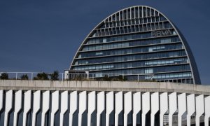 Edificio 'La Vela', donde tiene su sede en Madrid BBVA, en la zona norte de la capital. AFP/Pierre-Philippe Marcou