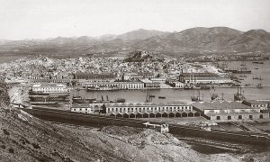 Vista del puerto y arsenal de Cartagena antes de la Guerra Civil.