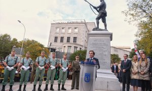 El alcalde de Madrid, José Luis Martínez-Almeida, interviene en la inauguración de la Estatua al Legionario, a 8 de noviembre de 2022, en Madrid.