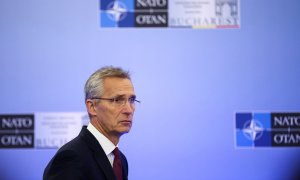 El secretario general de la OTAN, Jens Stoltenberg, durante la cumbre de ministros de Exteriores de la Alianza en Bucarest, a 30 de noviembre de 2022.