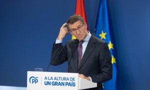 El presidente del Partido Popular, Alberto Núñez Feijóo, comparece para hacer balance del año 2022, en la sede del Partido Popular, a 29 de diciembre de 2022, en Madrid (España).