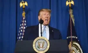 El expresidente Donald Trump declarando tras anunciar que las fuerzas estadounidenses han asesinado al general de Irán, Qasem Soleimani.