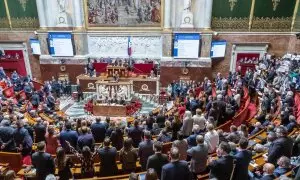 Vista general de la Asamblea Nacional francesa durante el discurso de la primera ministra en el debate sobre la reforma de las pensiones este jueves 16 de marzo de 2023.
