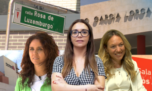 Imagen combinada de la alcaldesa de Rivas, Aída Castillejo (c), la vicealcaldesa, Mónica Carazo (i), y la concejala Vanessa Millán (d).