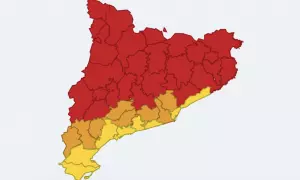 17-7-2023 Mapa de les comarques amb avís vermell per les altes temperatures