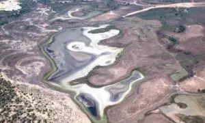 Vista aérea de la laguna de Santa Olalla en agosto de 2022.