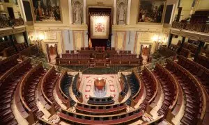 Vista general del hemiciclo del Congreso de los Diputados vacío. E.P./Marta Fernández