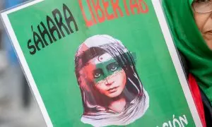 Pancarta que reza 'Sáhara libertad' en una manifestación para exigir el derecho de autodeterminación del pueblo saharaui, en una imagen de archivo.