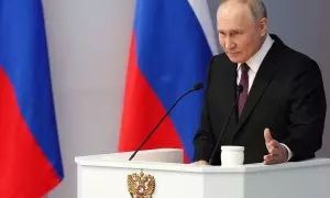 29/2/24 - El presidente ruso, Vladimir Putin, pronuncia su discurso anual ante la Asamblea Federal, en Moscú, Rusia, el 29 de febrero de 2024.