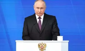 11/03/2024 El Presidente ruso Vladimir Putin pronuncia su discurso anual sobre el estado de la nación en el centro de conferencias Gostiny Dvor, a 29 de febrero de 2024.