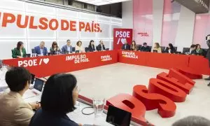 Imagen de la Ejecutiva Federal del PSOE celebrada este lunes en Ferraz tras las elecciones en Euskadi.