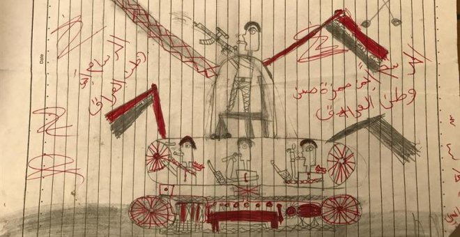 Los dibujos que muestran los traumas de los niños desplazados de Mosul