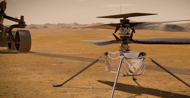 El helicóptero Ingenuity toca la superficie de Marte tras ser desligado del Perseverance