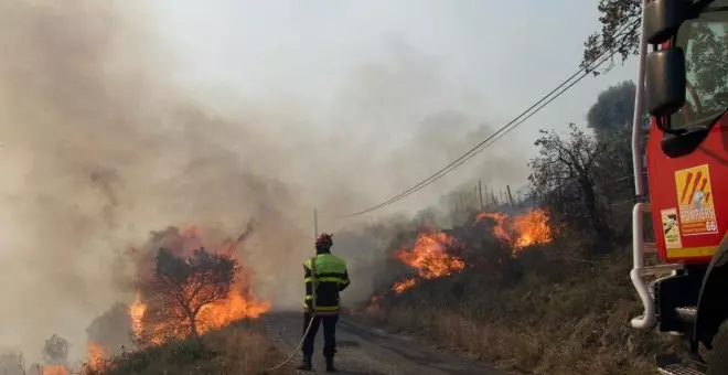 L'incendi del Rosselló entra al Principat fins a Portbou empès per una forta Tramuntana i crema un miler d'hectàrees