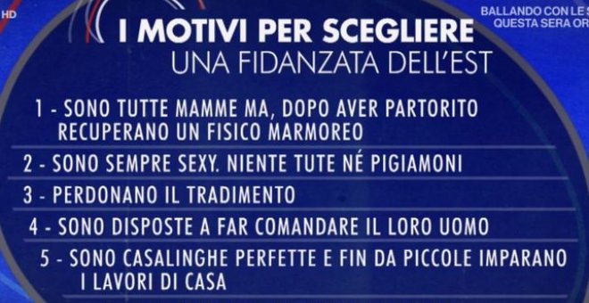 Racismo sexista en un canal público italiano: las mujeres del Este "roban maridos" por "estar dispuestas a dejarse mandar"