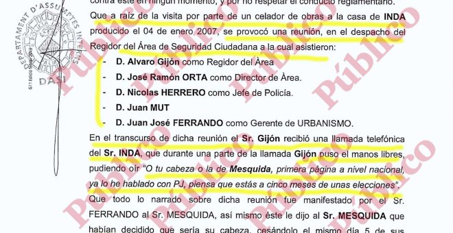 Inda amenazó al PP de Palma para que cesara al policía local que reportó una obra ilegal en su domicilio