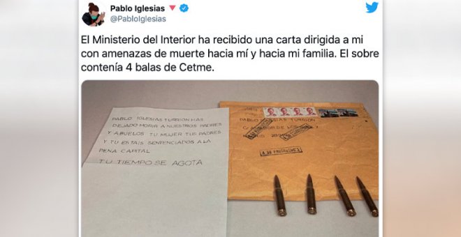 "Si crees que esto no va contigo, te equivocas": el hilo de Pablo Iglesias tras recibir amenazas de muerte