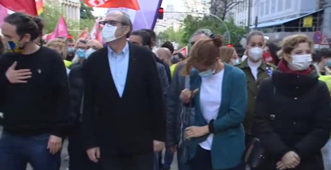 Los tres líderes de las fuerzas progresistas en Madrid se manifiestan unidos por el Primero de Mayo