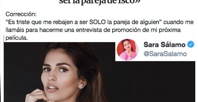 El zasca de la actriz Sara Sálamo por un titular que alude a su pareja: "Criticar el machismo con titulares machistas no me sirve"