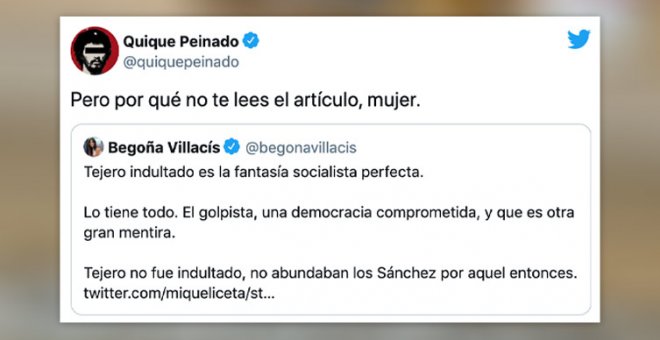 "Pero por qué no te lees el artículo, mujer": críticas a Villacís por su tuit a Iceta sobre Tejero
